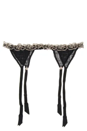 ROSE Embroidered Black Garter Belt