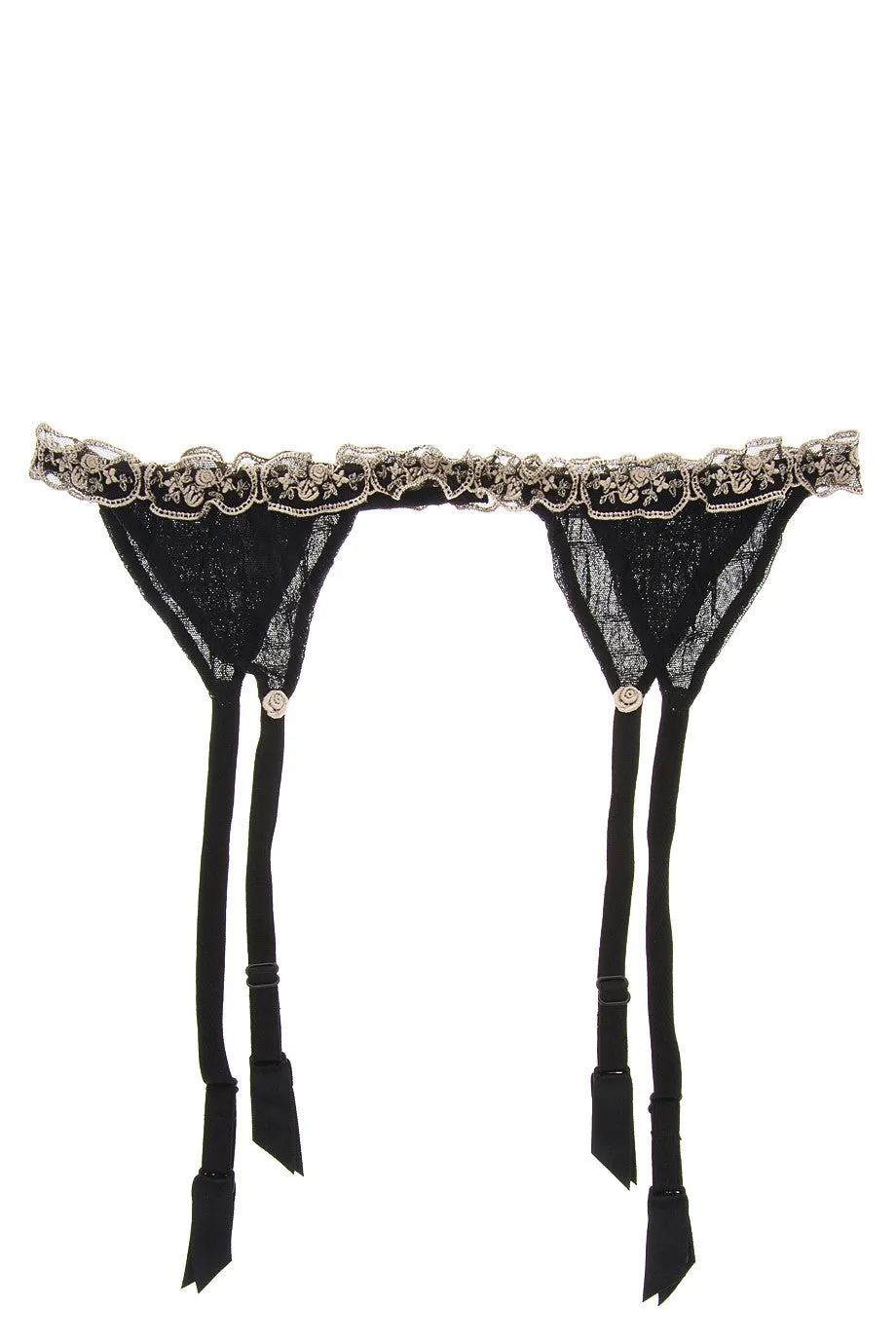 ROSE Embroidered Black Garter Belt