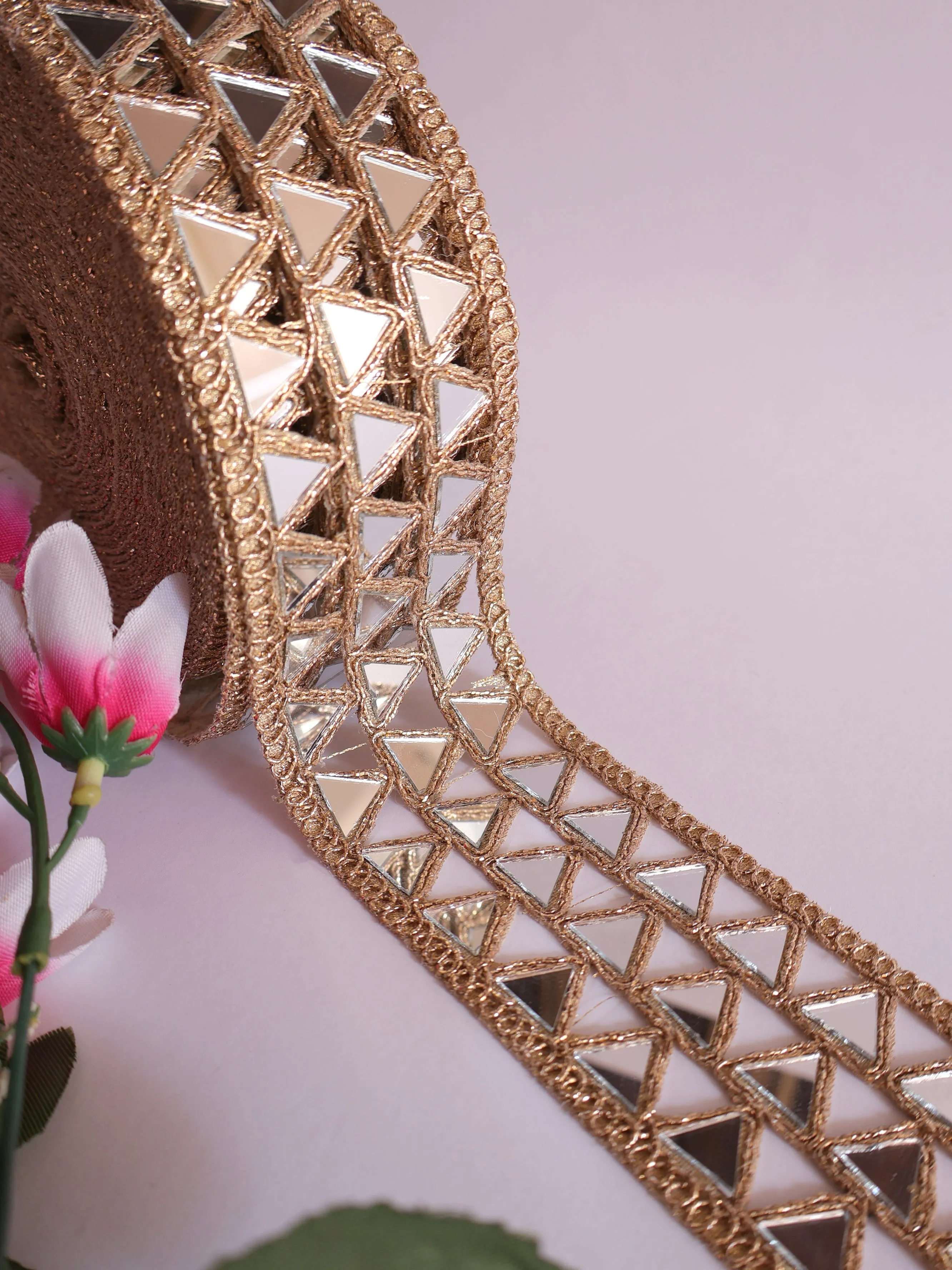 Rose Gold Mirror Cutwork Vine Sari trim 5 cm Wide - 1 Yard