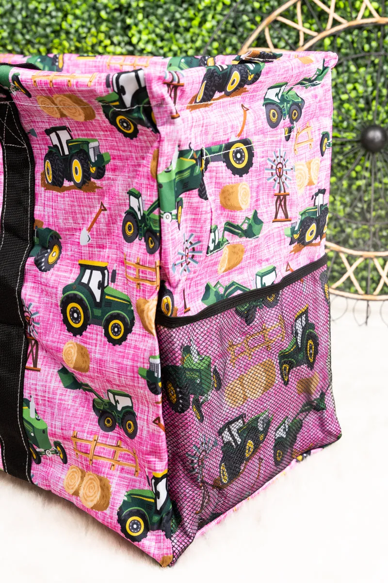 Rosedale Farm Collapsible Double Haul-It-All Basket with Mesh Pockets and Lid