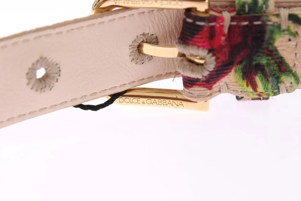 Roses Print Brocade Gold Buckle Belt