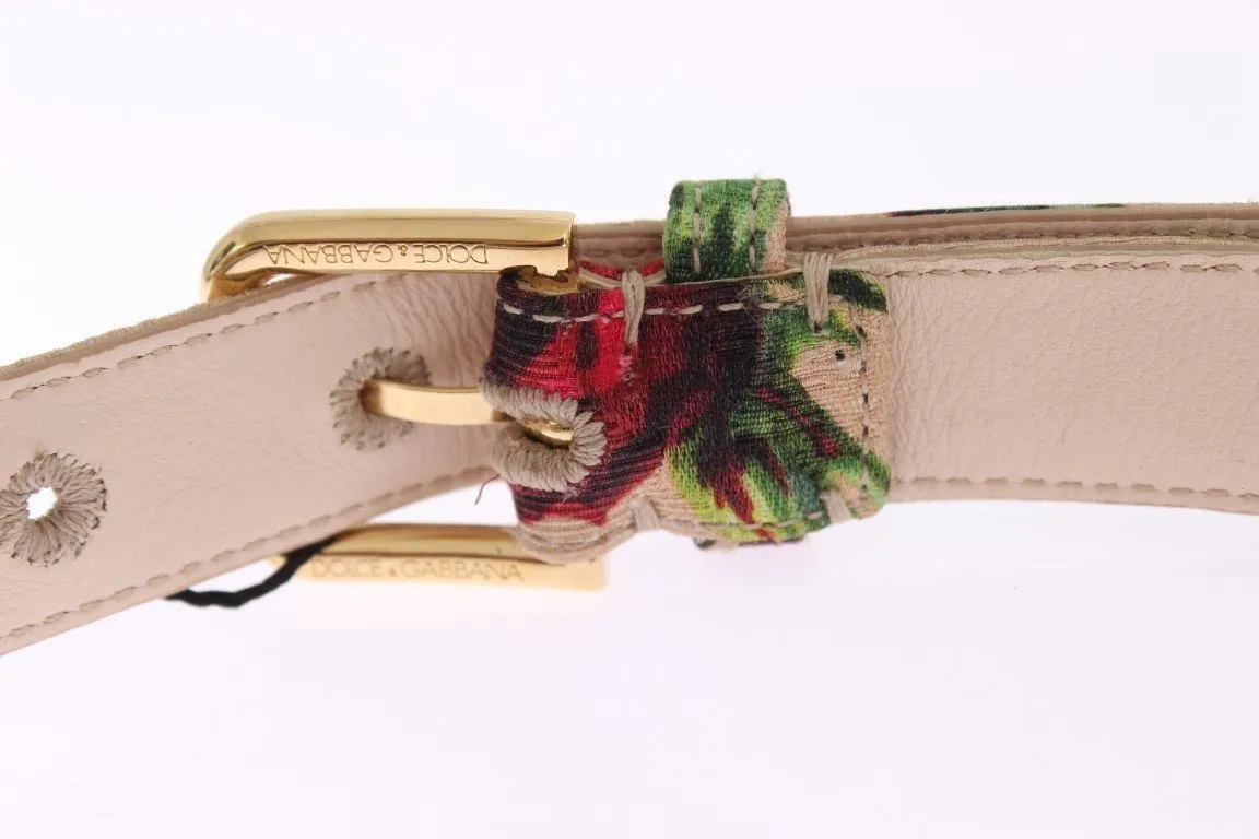 Roses Print Brocade Gold Buckle Belt