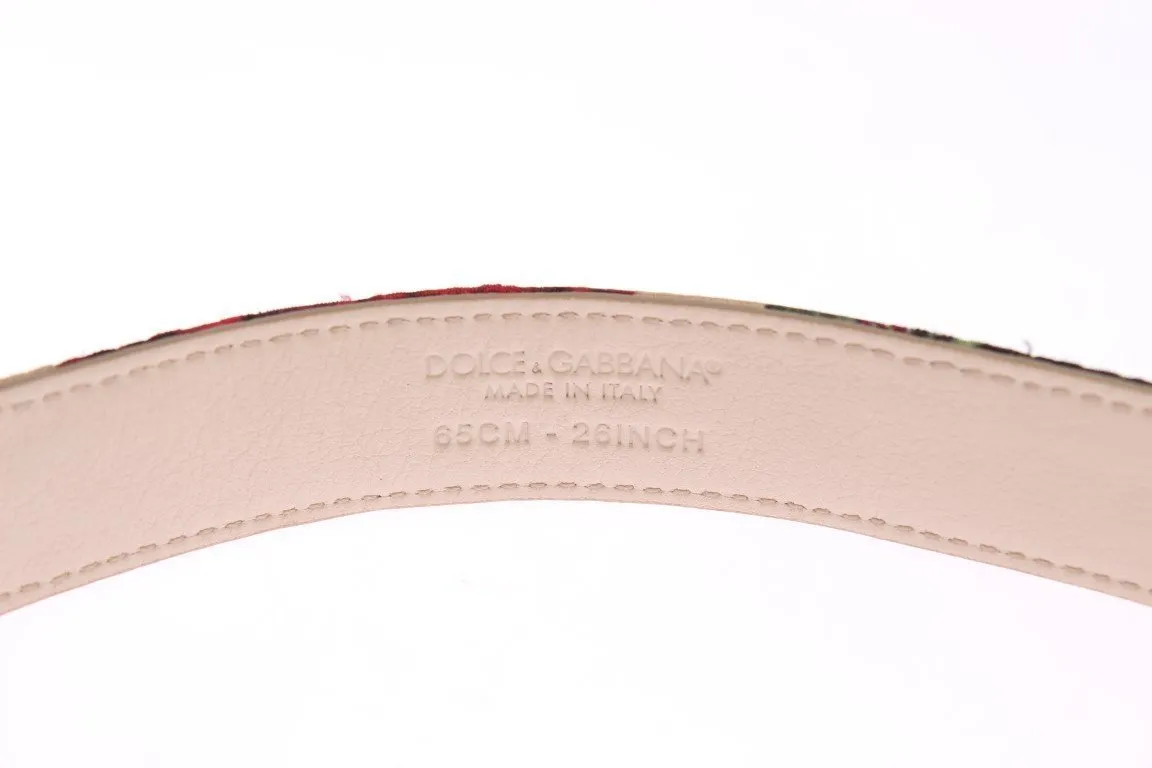 Roses Print Brocade Gold Buckle Belt