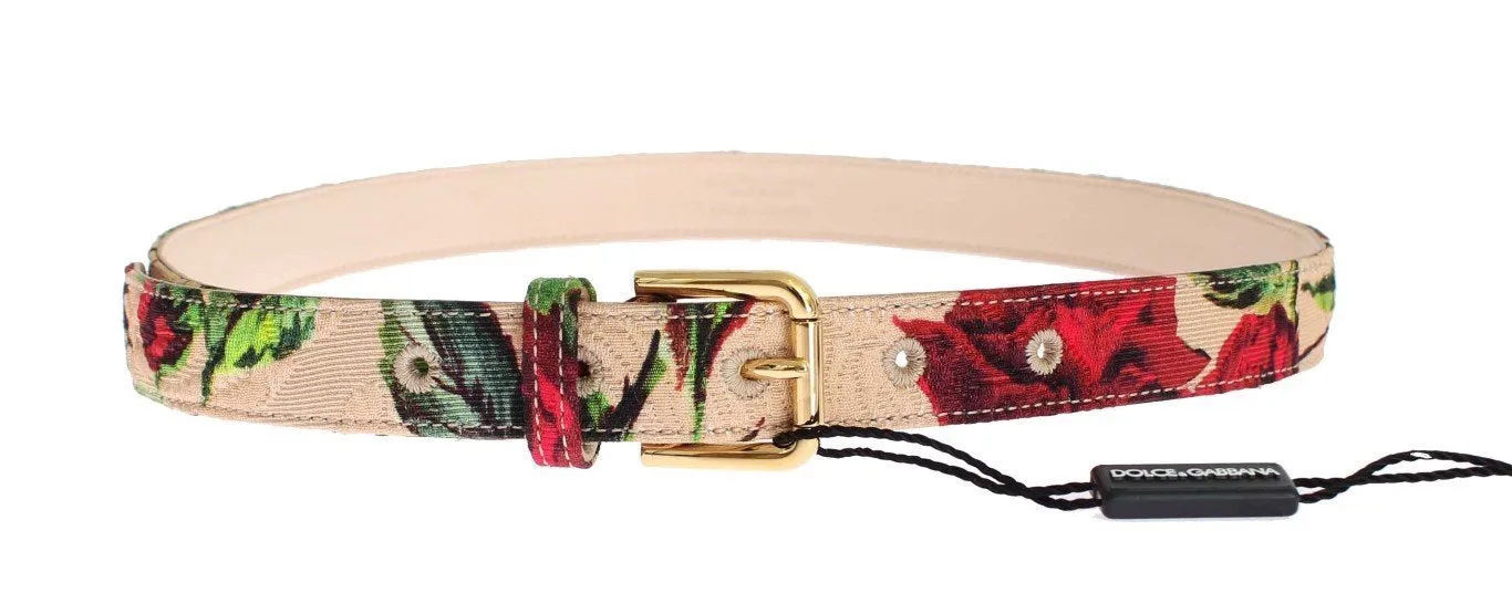 Roses Print Brocade Gold Buckle Belt