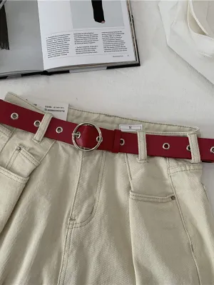 Round buckle decoration belt - Red - FD ⚡