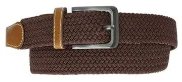 Round Silver Buckle Braided Elastic Stretch Belt