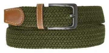 Round Silver Buckle Braided Elastic Stretch Belt
