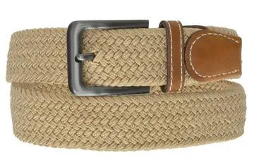 Round Silver Buckle Braided Elastic Stretch Belt