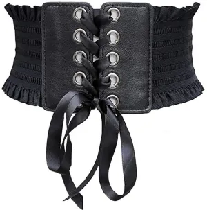 Ruffled elastic corset belt black