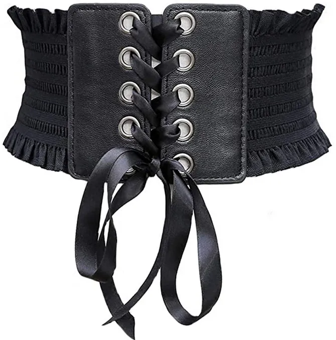 Ruffled elastic corset belt black