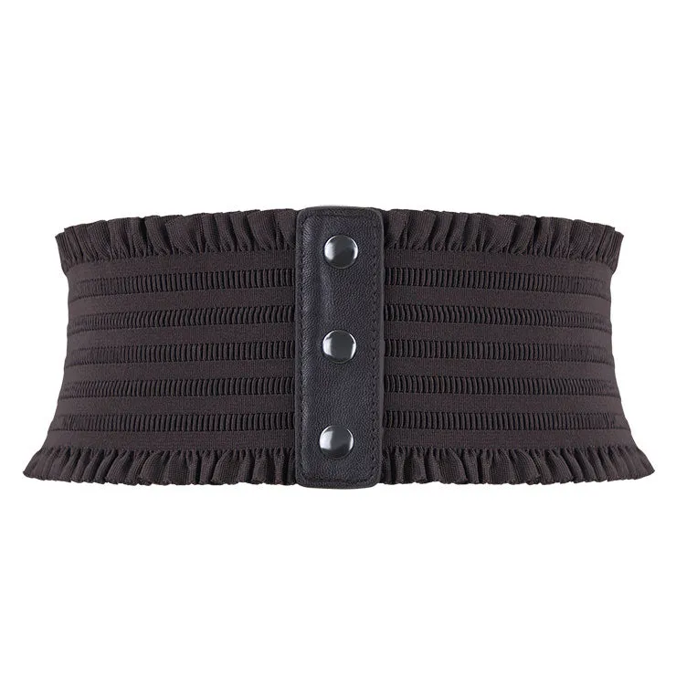 Ruffled elastic corset belt dark brown
