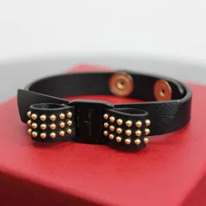 Salvatore Ferragamo Vara Bow Leather Bracelet in Nero