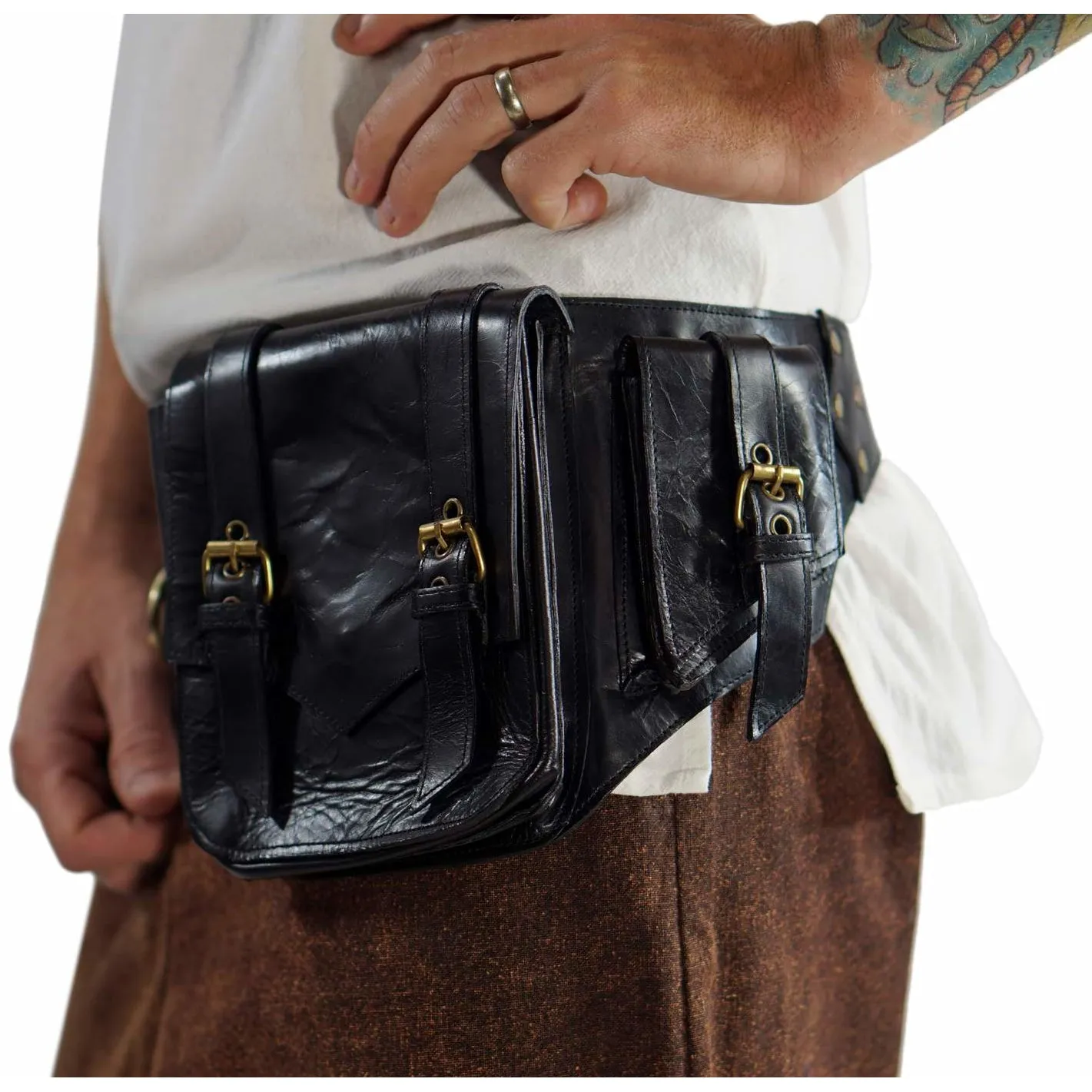 'Satchel' Leather Utility Belt  - Black