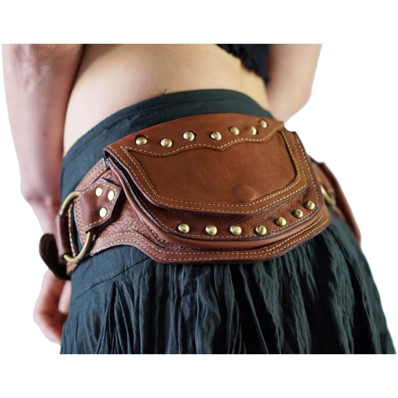 'Scallop' Leather Utility Belt - Brown