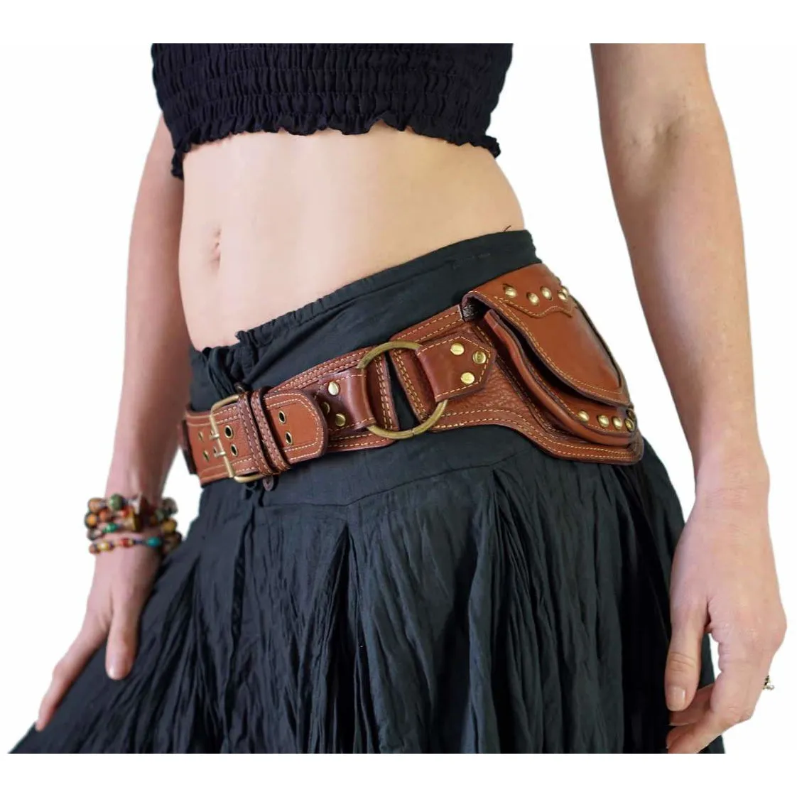 'Scallop' Leather Utility Belt - Brown