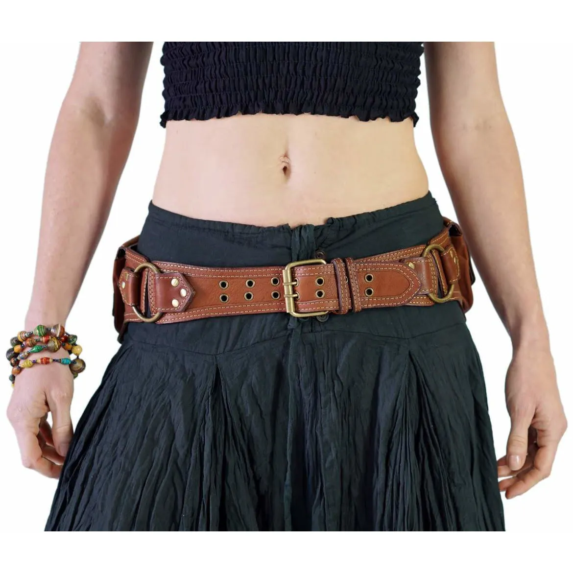 'Scallop' Leather Utility Belt - Brown