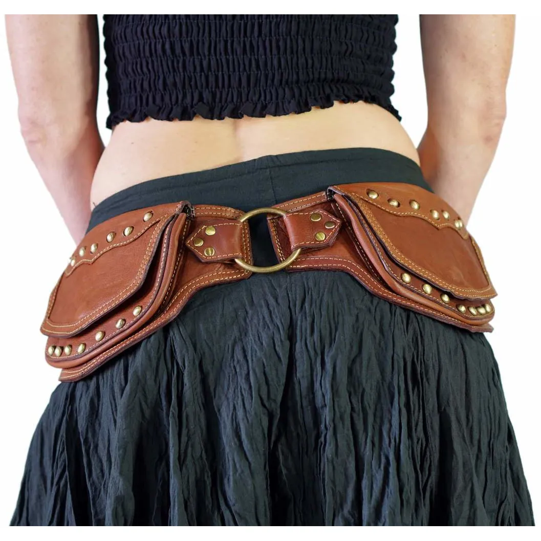 'Scallop' Leather Utility Belt - Brown