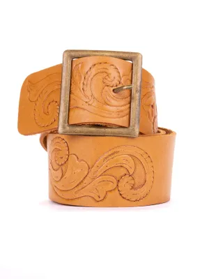 Scroll Hand Tooled Belt Wide Bronze t-bar Buckle