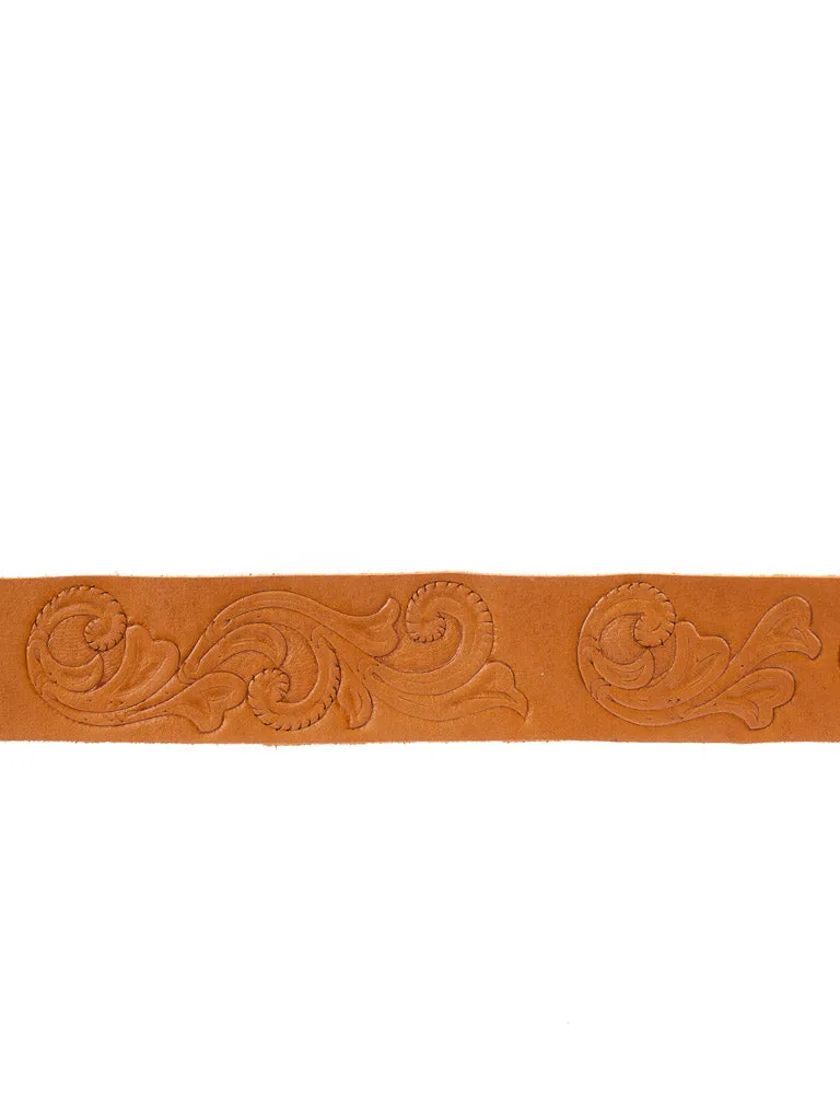 Scroll Hand Tooled Belt Wide Bronze t-bar Buckle