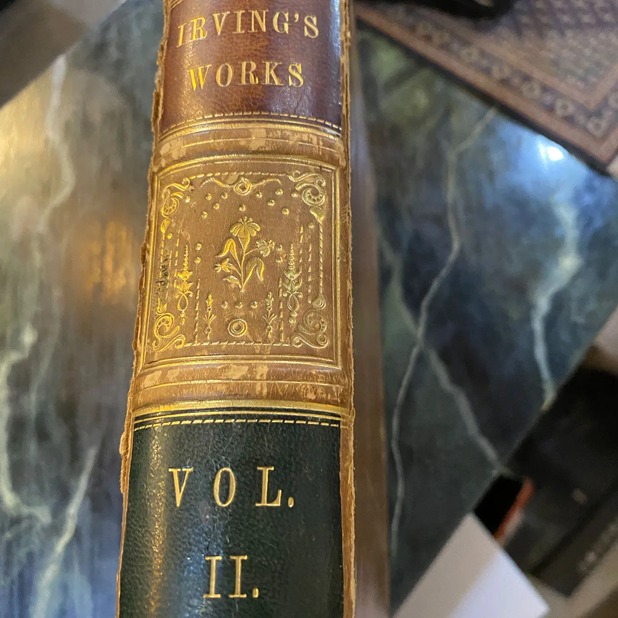 Set of Two Leather Bound Books: The Works of Washington Irving, Volume I-II