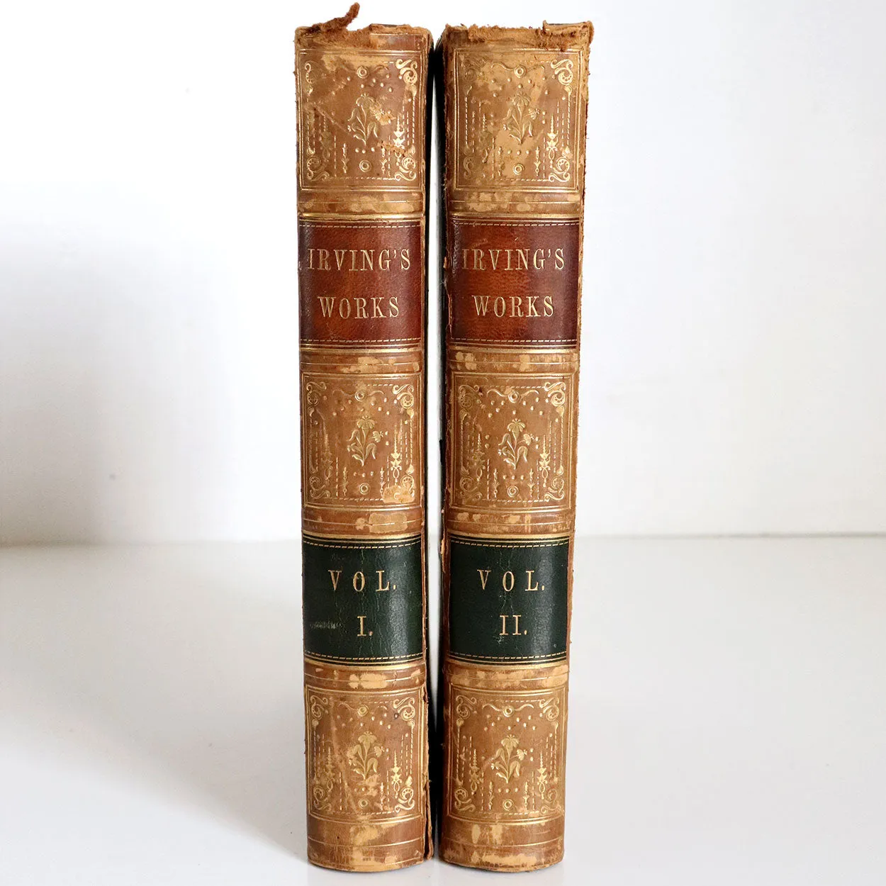 Set of Two Leather Bound Books: The Works of Washington Irving, Volume I-II
