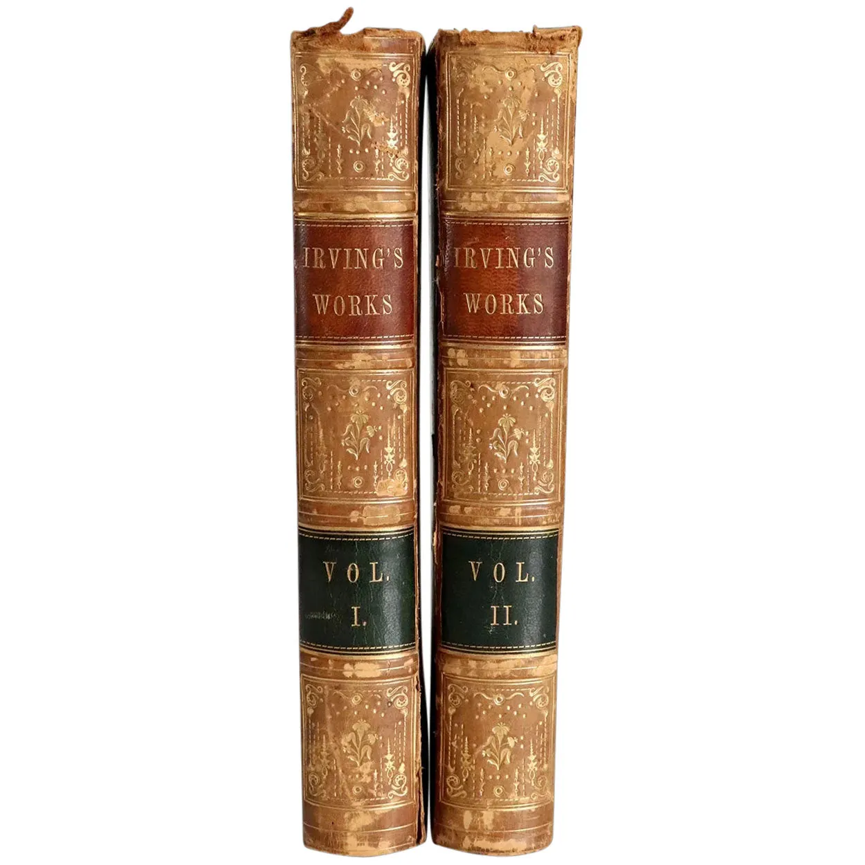 Set of Two Leather Bound Books: The Works of Washington Irving, Volume I-II