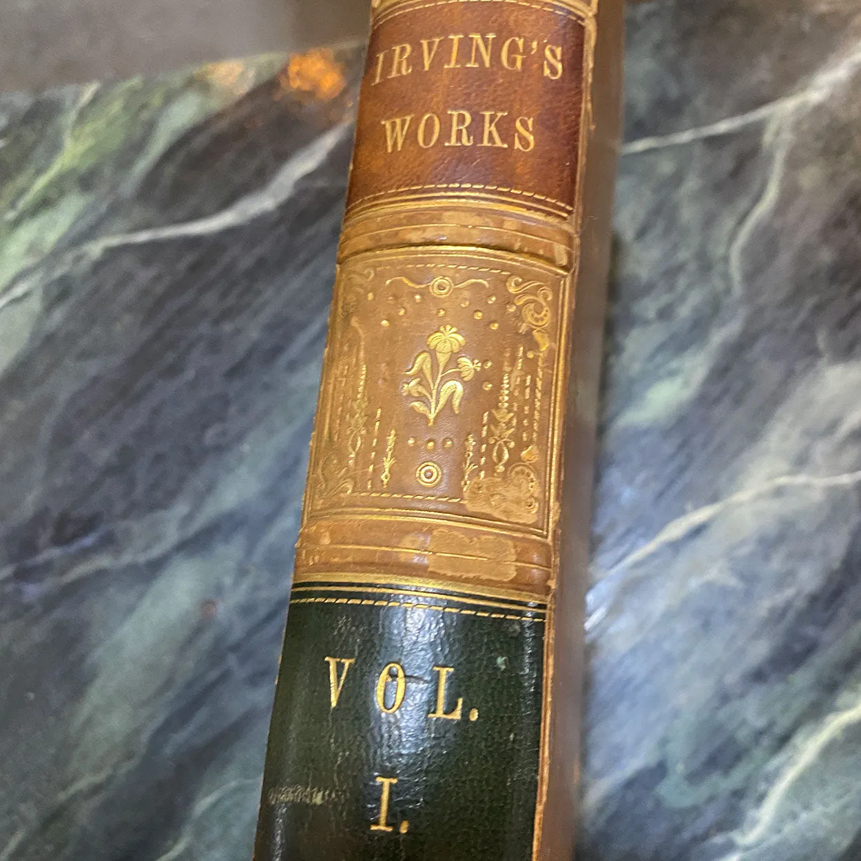 Set of Two Leather Bound Books: The Works of Washington Irving, Volume I-II