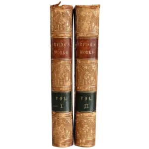 Set of Two Leather Bound Books: The Works of Washington Irving, Volume I-II