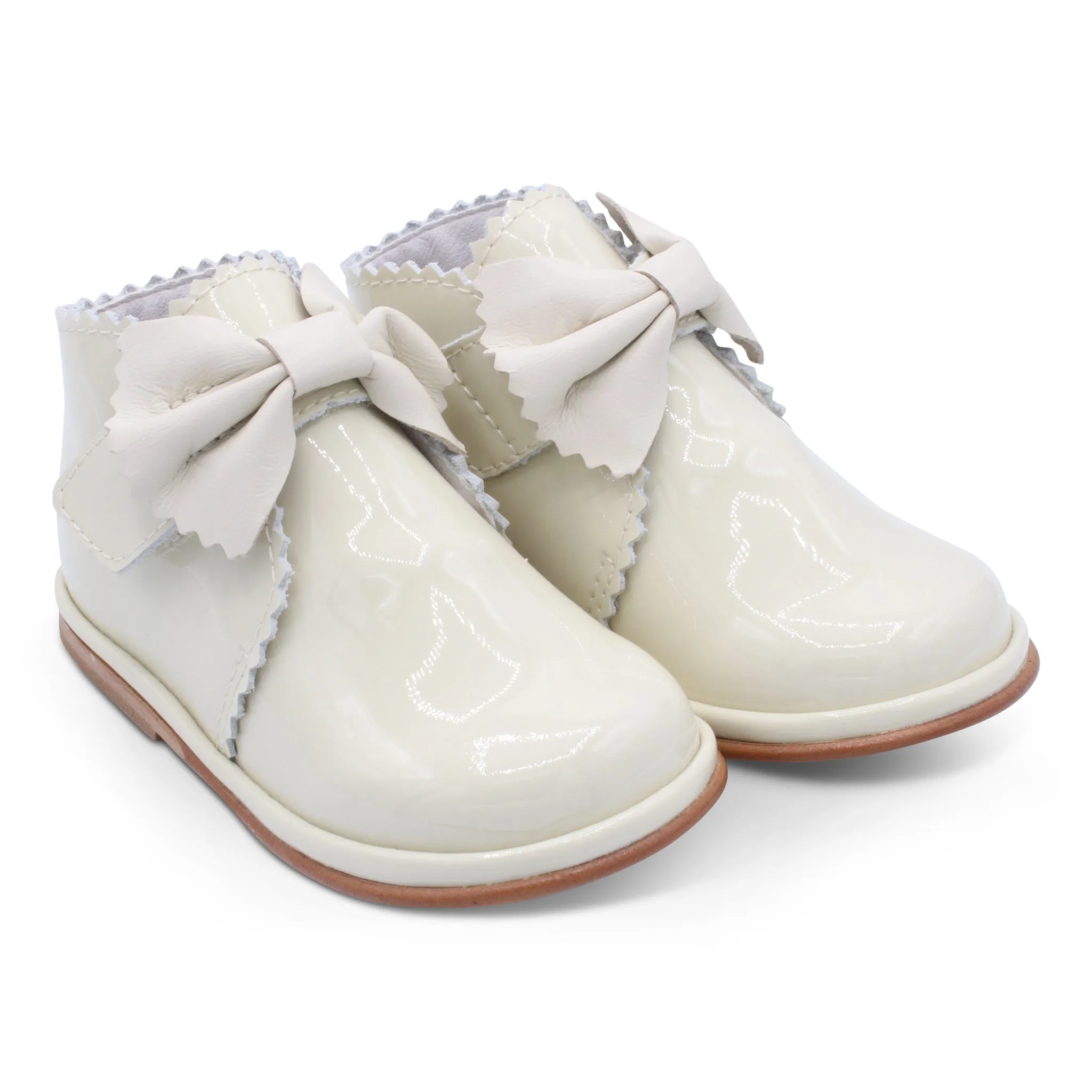 'Sharon' Girls Ivory Patent Velcro Boots