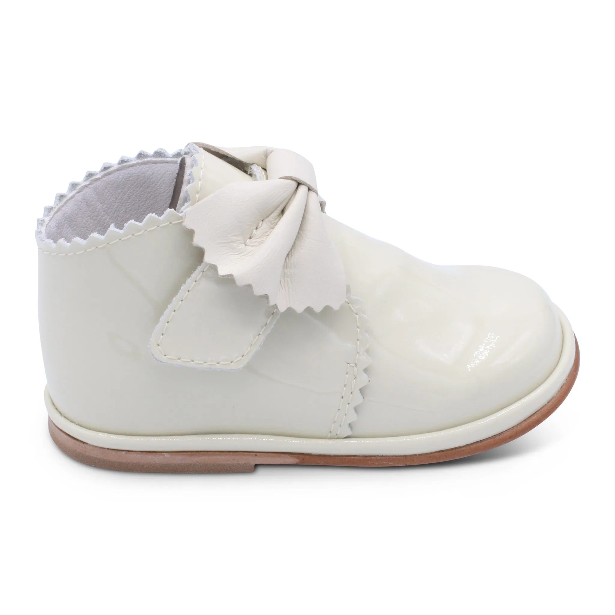 'Sharon' Girls Ivory Patent Velcro Boots