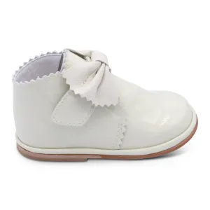 'Sharon' Girls Ivory Patent Velcro Boots