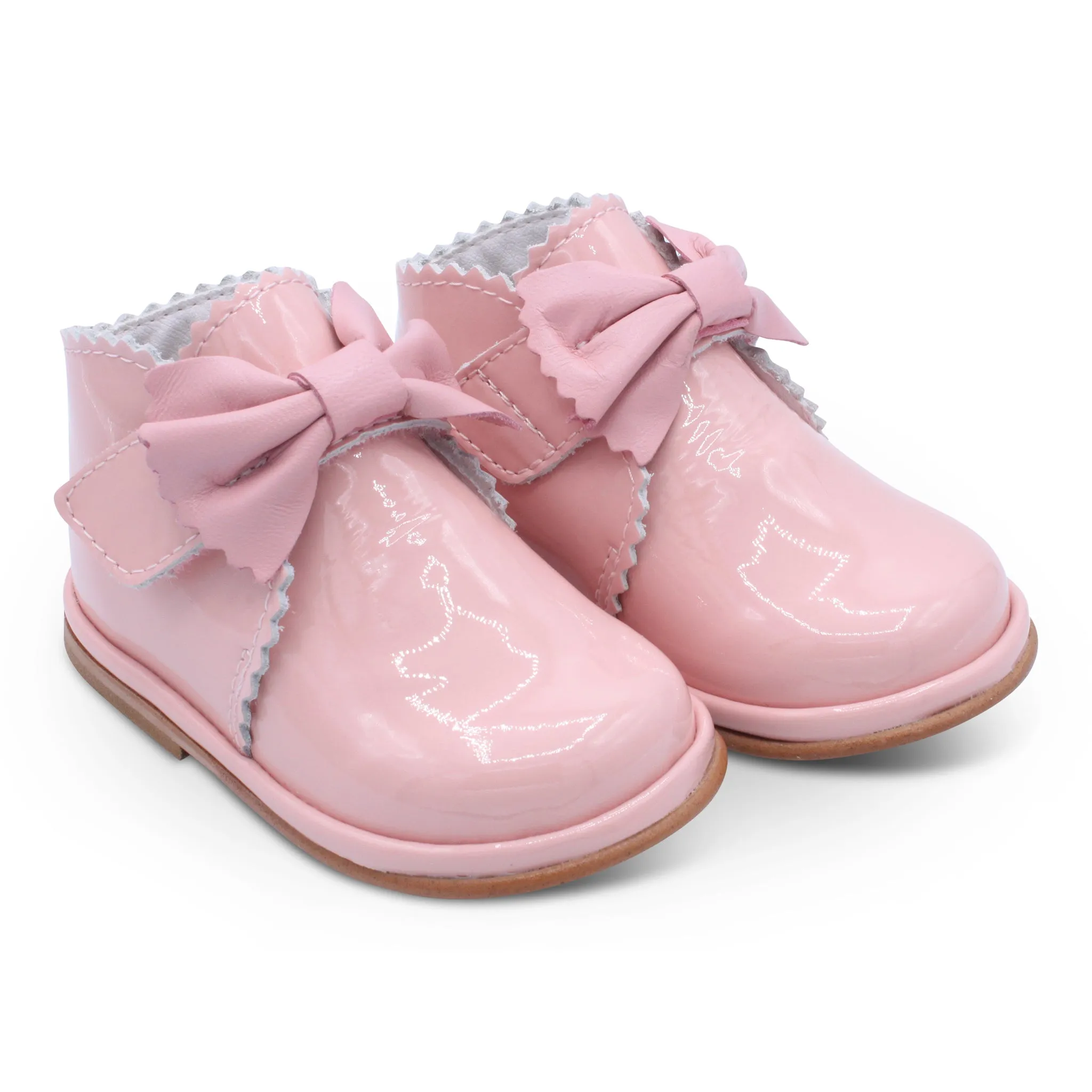 'Sharon' Girls Pink Patent Velcro Boots