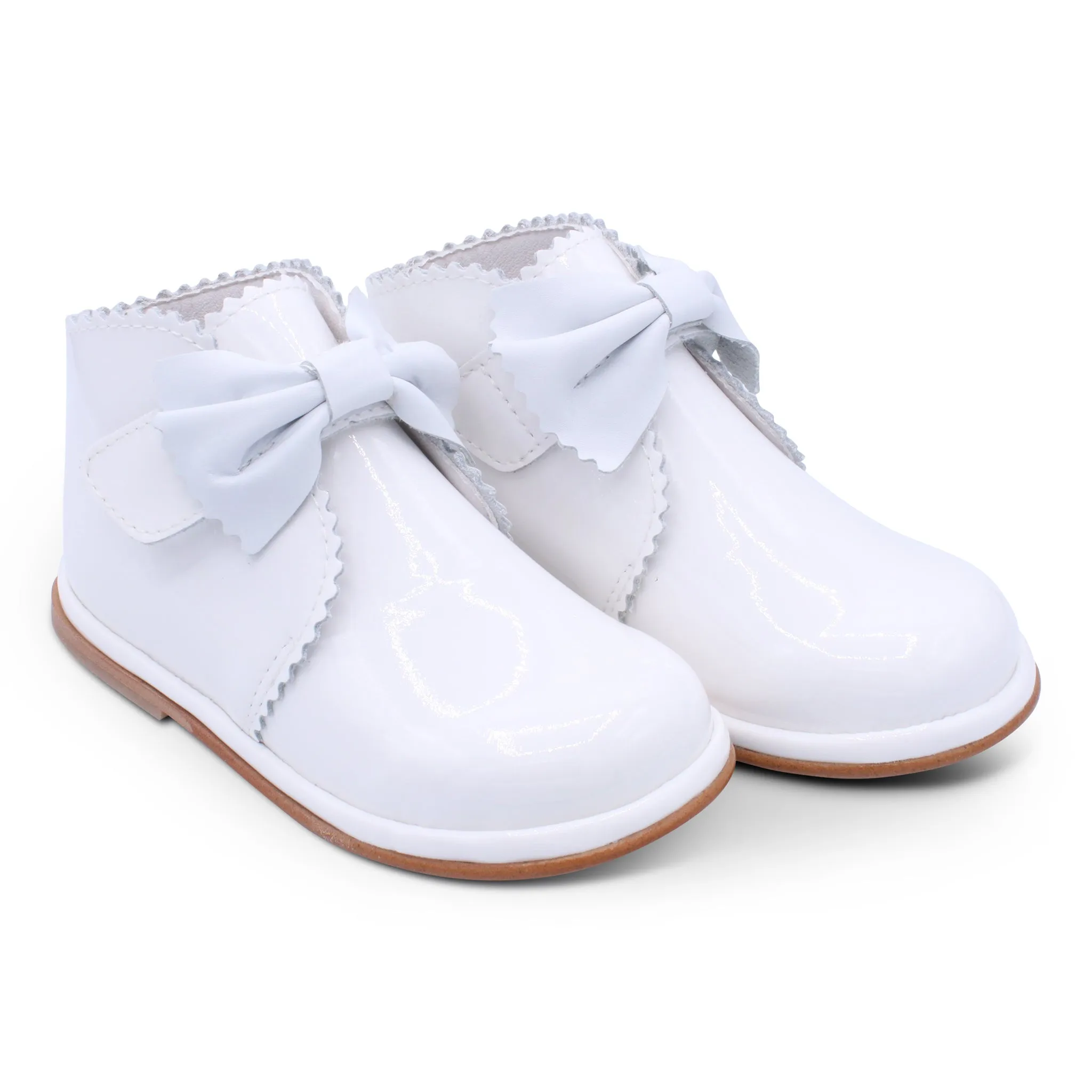 'Sharon' Girls White Patent Velcro Boots
