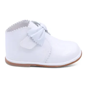 'Sharon' Girls White Patent Velcro Boots
