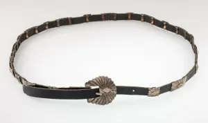 Silver Concho Belt w/ 21 Silver Sunburst Elements Nice Patina! Signed DM
