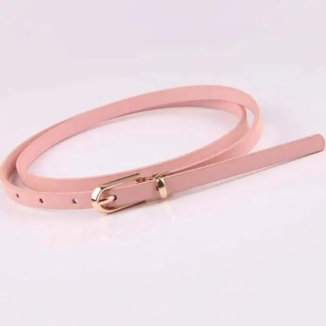 Simple Cute Leather Belts Candy Color Thin Skinny Waistband Classic Adjustable Fashion Women Belts