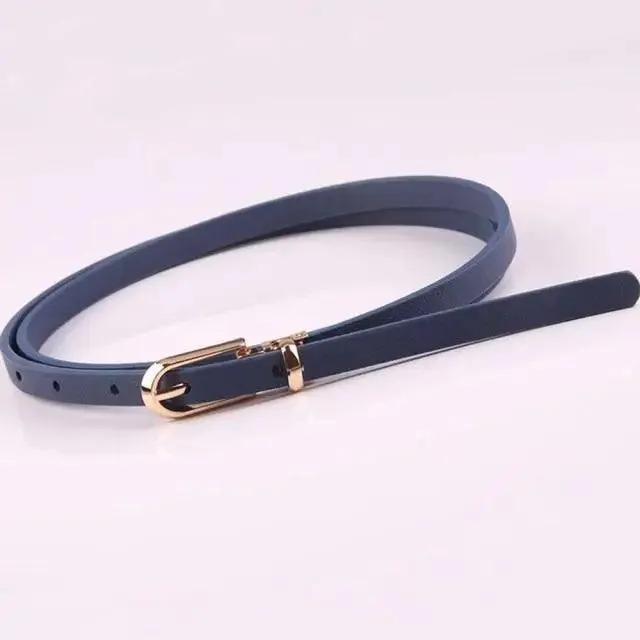 Simple Cute Leather Belts Candy Color Thin Skinny Waistband Classic Adjustable Fashion Women Belts