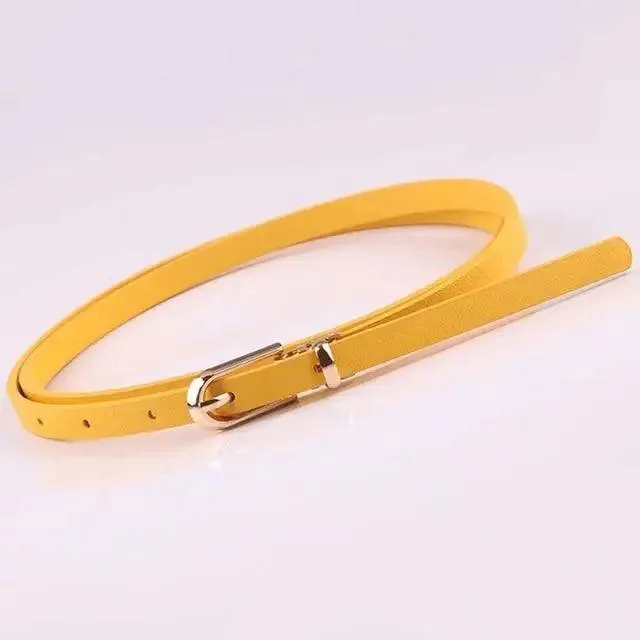 Simple Cute Leather Belts Candy Color Thin Skinny Waistband Classic Adjustable Fashion Women Belts