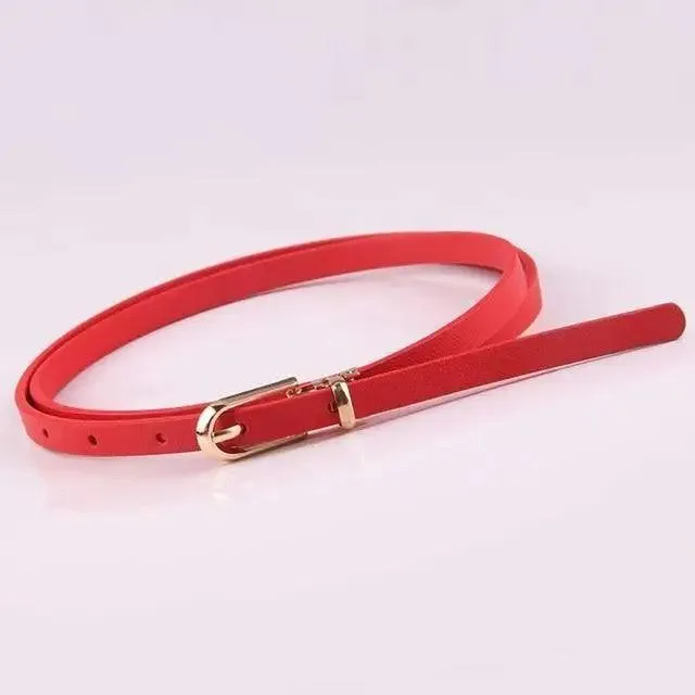 Simple Cute Leather Belts Candy Color Thin Skinny Waistband Classic Adjustable Fashion Women Belts