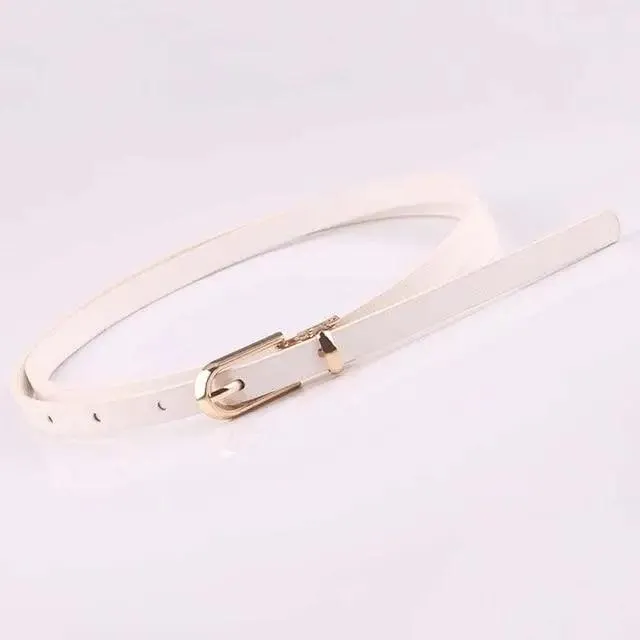 Simple Cute Leather Belts Candy Color Thin Skinny Waistband Classic Adjustable Fashion Women Belts