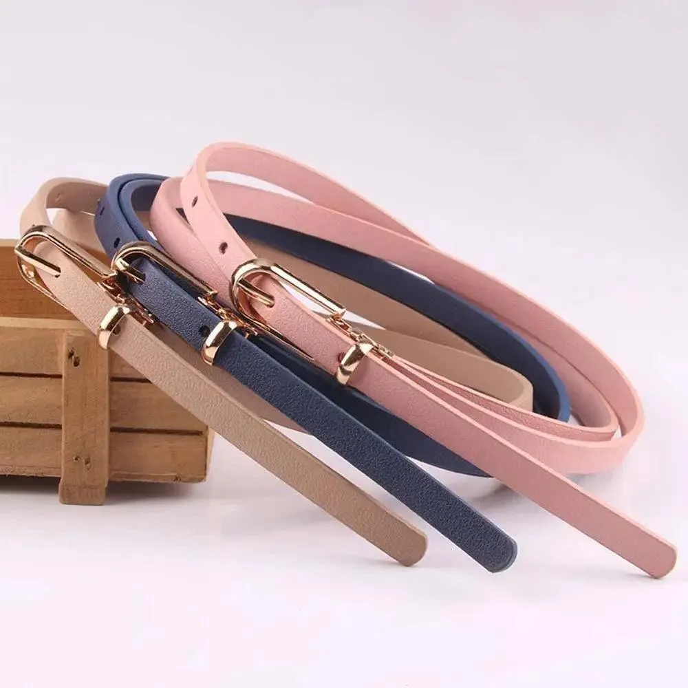 Simple Cute Leather Belts Candy Color Thin Skinny Waistband Classic Adjustable Fashion Women Belts