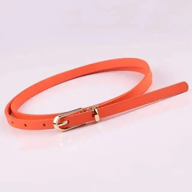 Simple Cute Leather Belts Candy Color Thin Skinny Waistband Classic Adjustable Fashion Women Belts
