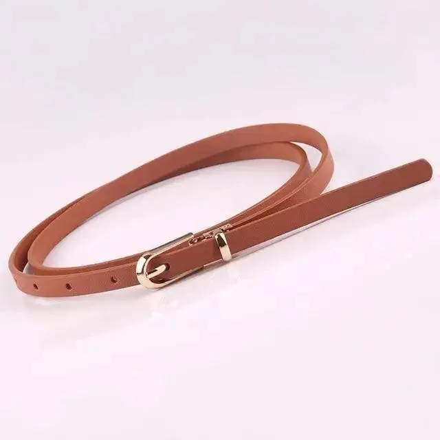 Simple Cute Leather Belts Candy Color Thin Skinny Waistband Classic Adjustable Fashion Women Belts
