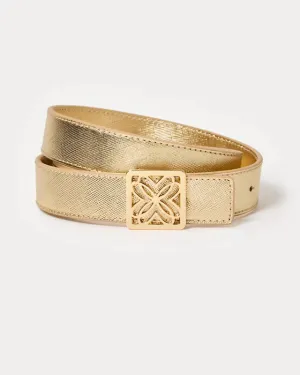 Skinny Leather Logo Belt (Gold Metallic)