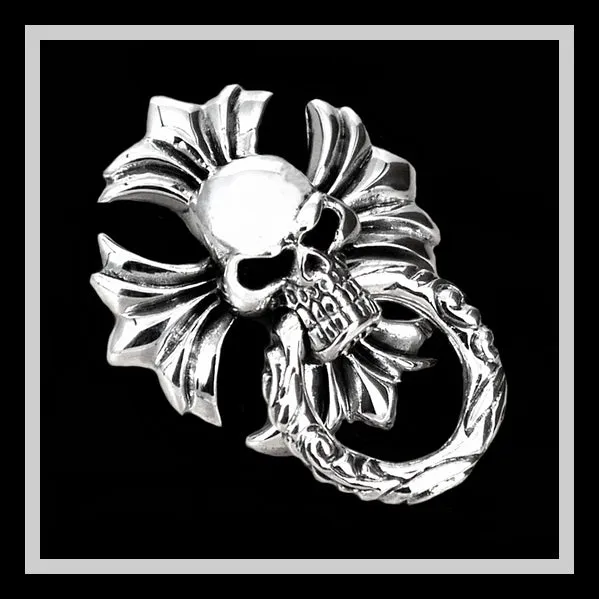 Skull Cross Biker Wallet Chain Connector Sterling Silver Screw Back