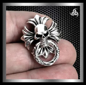 Skull Cross Biker Wallet Chain Connector Sterling Silver Screw Back
