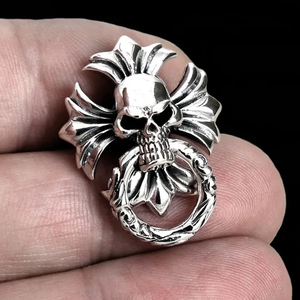 Skull Cross Biker Wallet Chain Connector Sterling Silver Screw Back