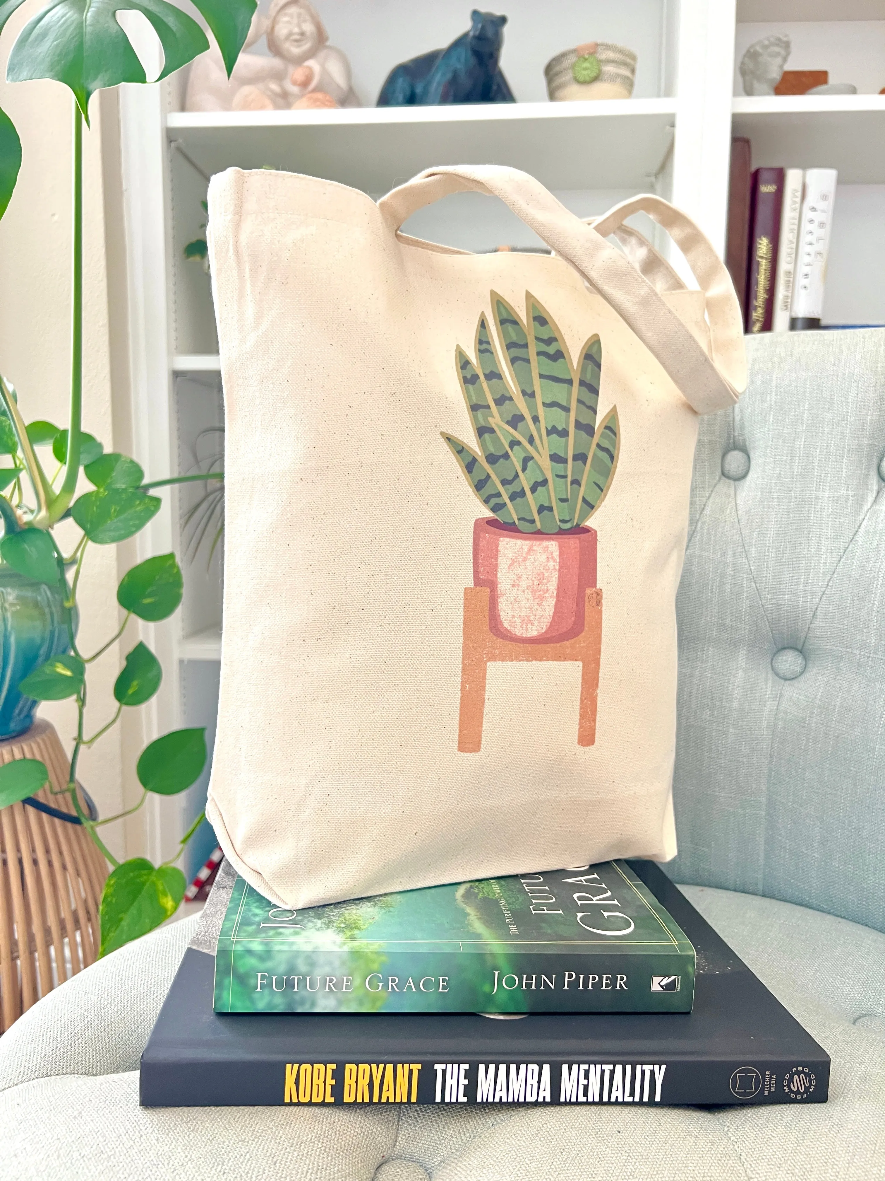Snake Plant Print Canvas Tote Bag