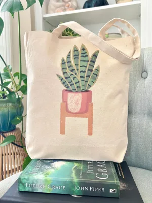 Snake Plant Print Canvas Tote Bag