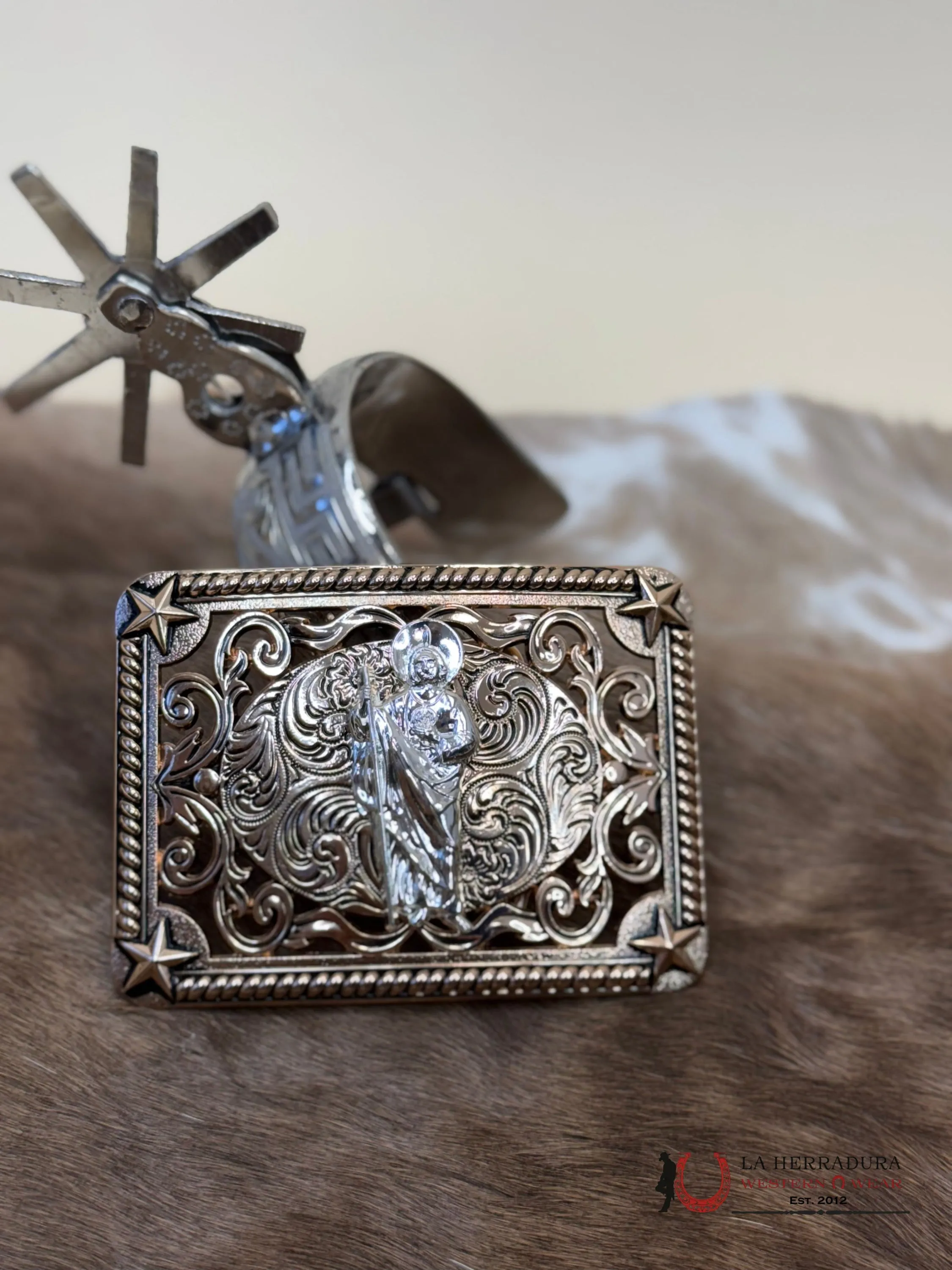SQUARE SILVER SAN JUDAS GOLD BUCKLE